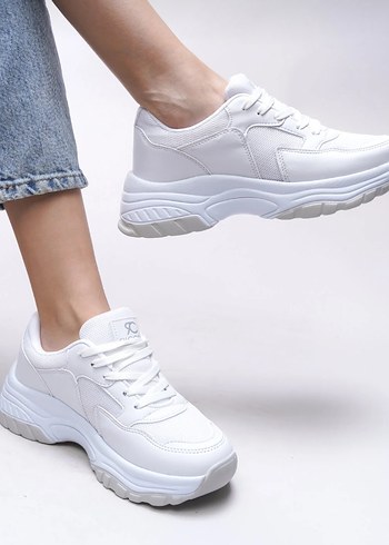 Beyaz Bağcıklı Kadın Spor Ayakkabı - Görsel 5