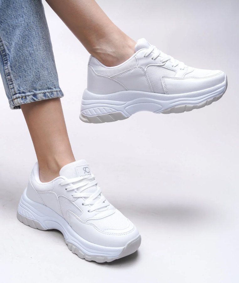 Beyaz Bağcıklı Kadın Spor Ayakkabı - Görsel 5