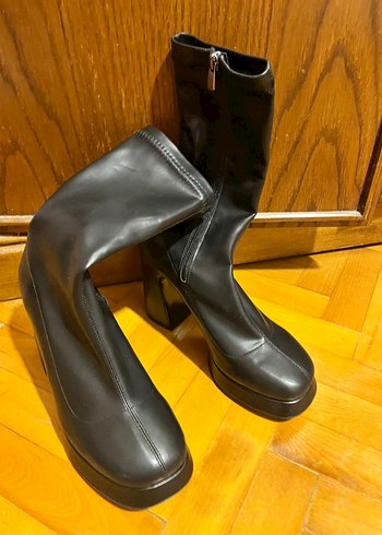 Kadın Siyah Platform Topuklu Goth Bot - Görsel 2