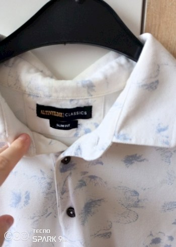 Baskılı Beyaz Pamuklu Kısa Kollu Polo Tişört - Görsel 4