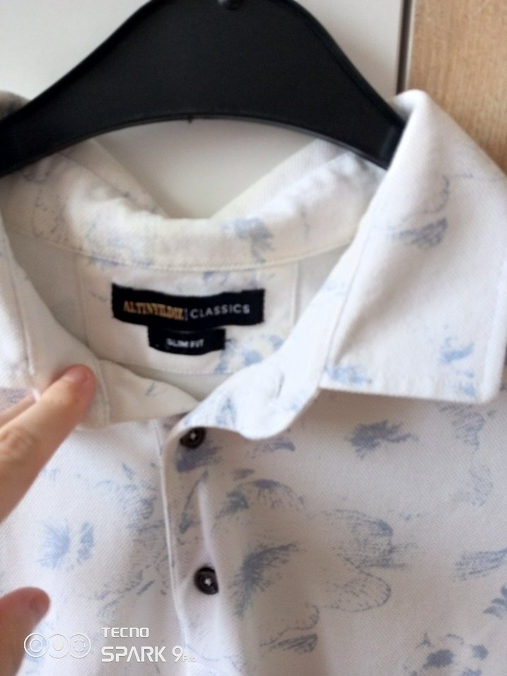 Baskılı Beyaz Pamuklu Kısa Kollu Polo Tişört - Görsel 4