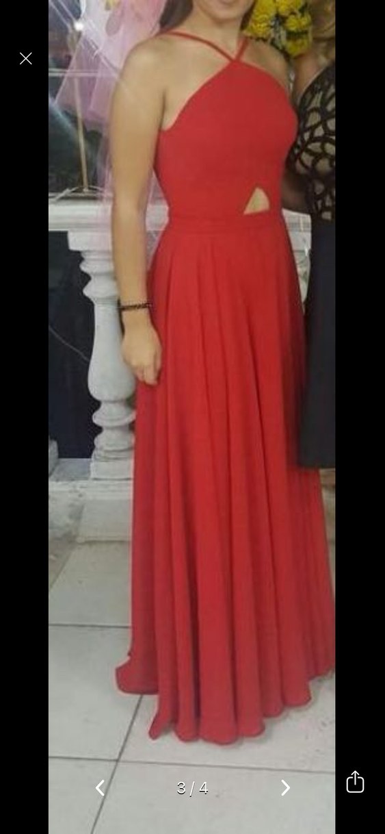 Kırmızı Uzun Askılı Drape Abiye Elbise - Görsel 3