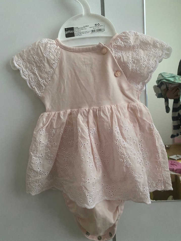 H&M Pembe Dantel Detaylı Kız Bebek Body 2-4 Ay - Görsel 3