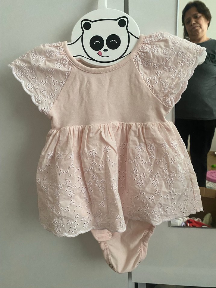 H&M Pembe Dantel Detaylı Kız Bebek Body 2-4 Ay - Görsel 2
