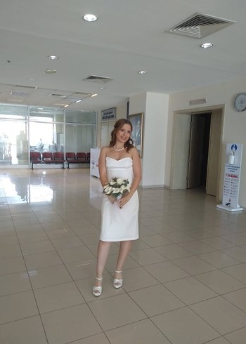 Beyaz Straplez Mini Kalem Elbise - Görsel 3