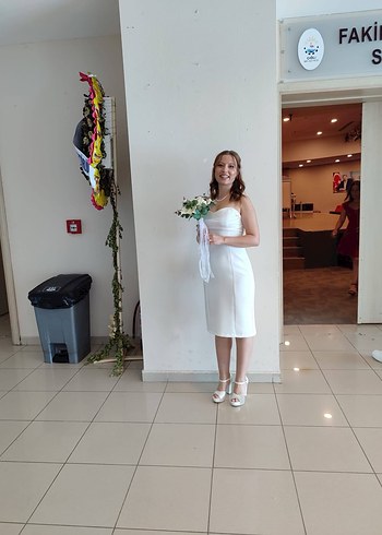 Beyaz Straplez Mini Kalem Elbise - Görsel 2