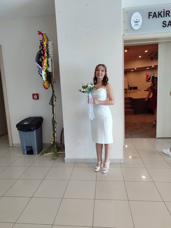 Beyaz Straplez Mini Kalem Elbise - Görsel 2