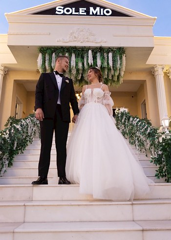 Beyaz Straplez Bohem Vintage Gelinlik - Görsel 5