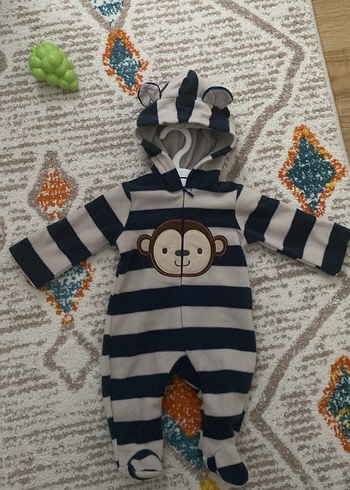 Gri Bebek Tulum, Kapüşonlu ve Fermuarlı - Görsel 2