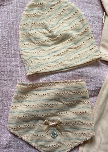 0-3 Ay Yenidoğan 5'li Bej Nakışlı Set - Görsel 4