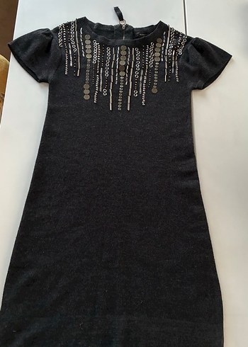 Boncuk İşlemeli Gri Midi Triko Elbise - Görsel 4