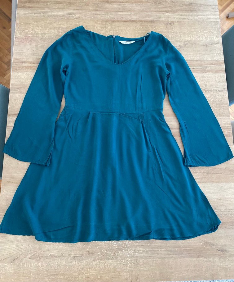 V Yaka yeşil Kadın Elbise - Görsel 2