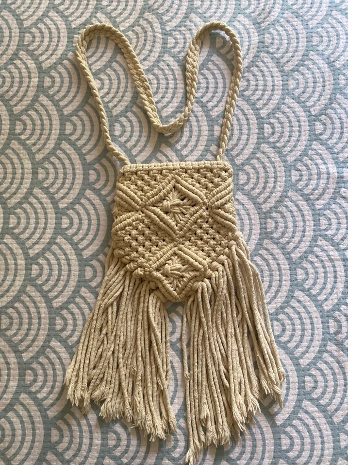 Püsküllü Bej Örgü Bohem Çapraz Çanta - Görsel 3