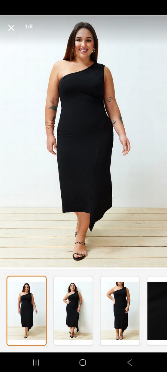 Uzun Siyah Tek kol asimetrik Elbise - Görsel 4