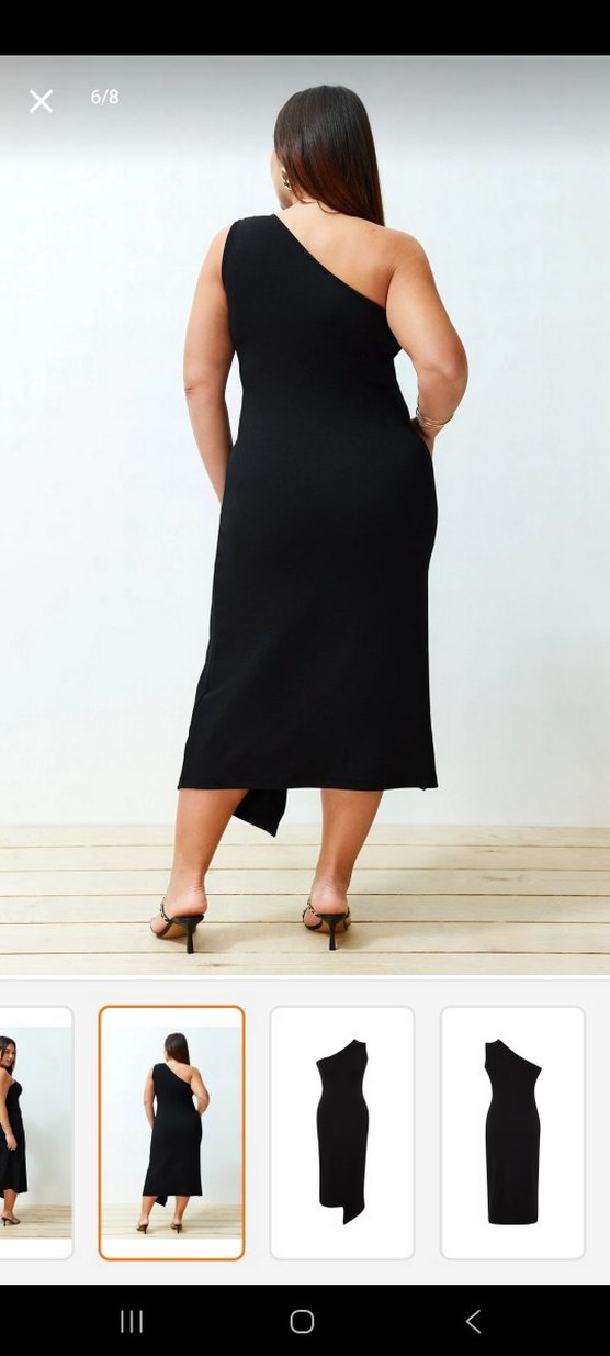 Uzun Siyah Tek kol asimetrik Elbise - Görsel 2