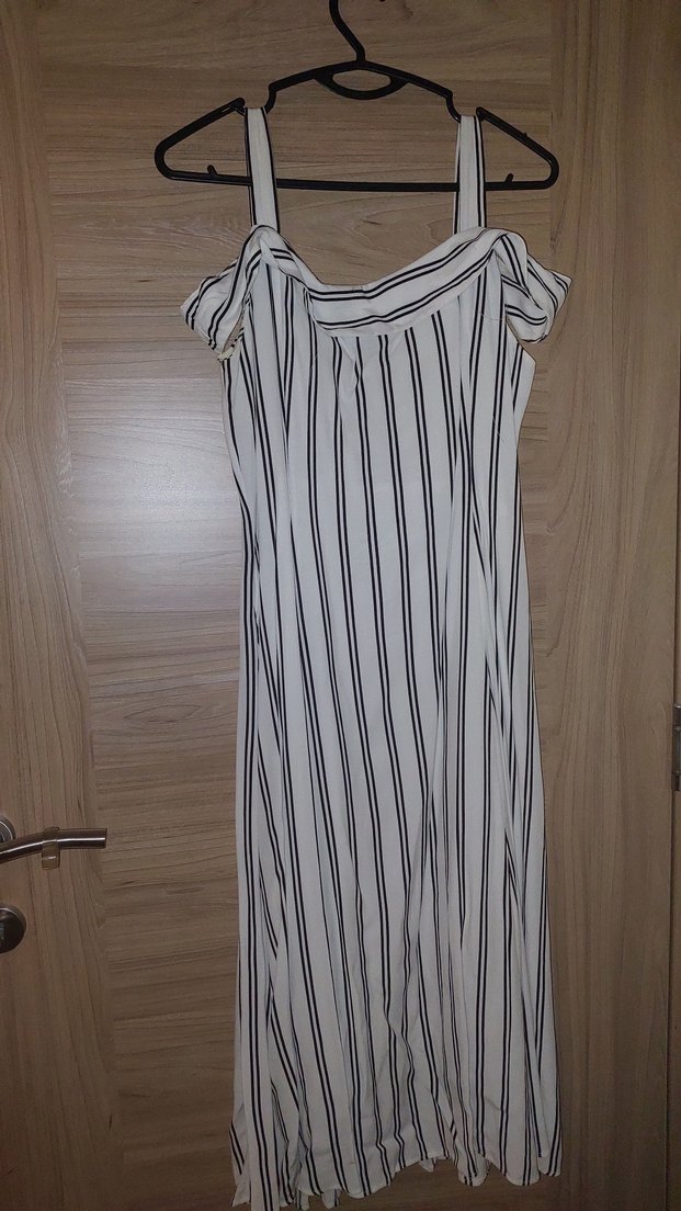 Çizgili Askılı Midi Elbise - Görsel 3