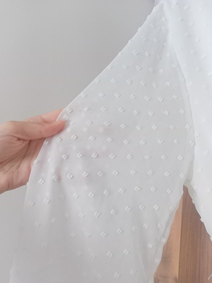 V Yaka Beyaz Şifon Mini Düğün Elbisesi - Görsel 4