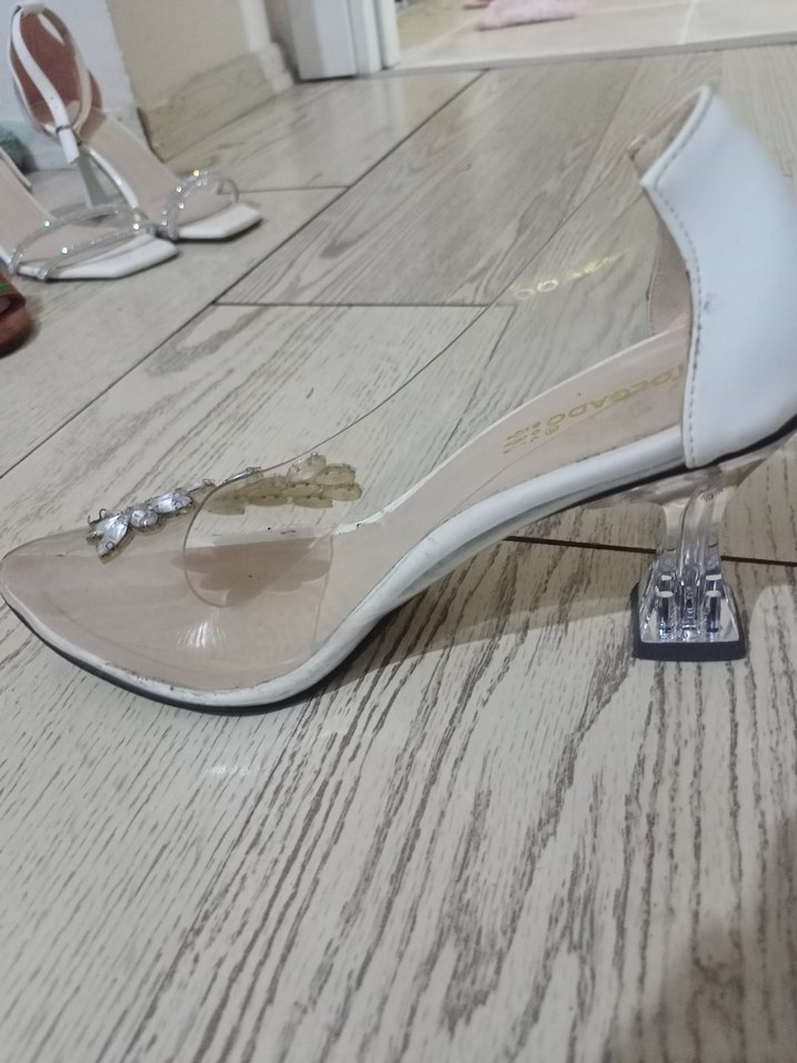 Şeffaf Topuklu Taşlı Stiletto Abiye Ayakkabı - Görsel 3