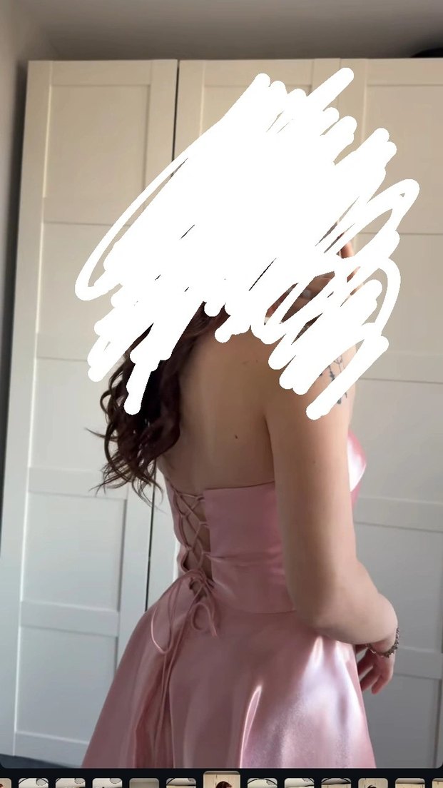 Pudra Pembe Uzun Straplez Kadın Abiye - Görsel 2