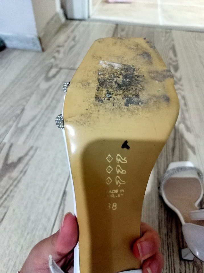 Kadın Beyaz, taşlı bantlı Topuklu Gece Ayakkabısı - Görsel 4