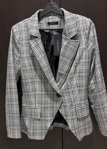 36 Beden Gri Ekose Düğmeli Kadın Blazer Ceket