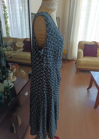 Navy V Yaka Midi Piliseli Kadın Elbise - Görsel 10