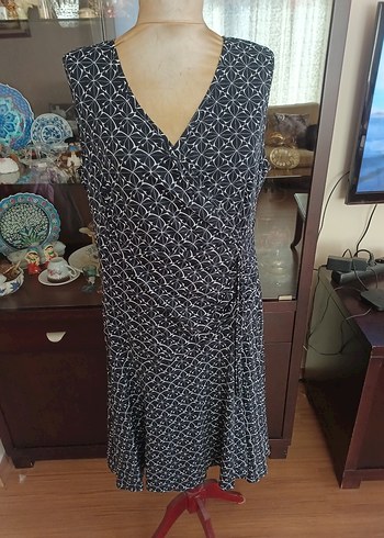 Navy V Yaka Midi Piliseli Kadın Elbise - Görsel 12