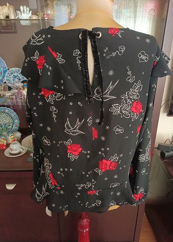 Uzun Kollu Siyah Desenli Bohem Bluz - Görsel 10