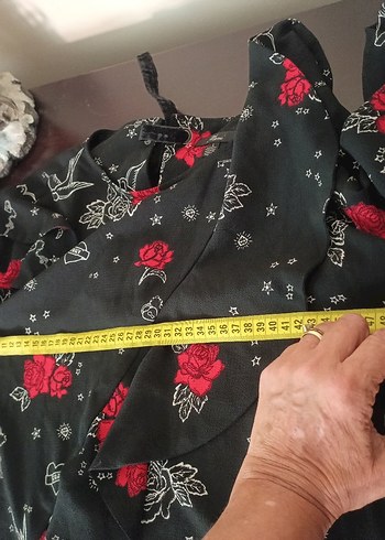 Uzun Kollu Siyah Desenli Bohem Bluz - Görsel 3