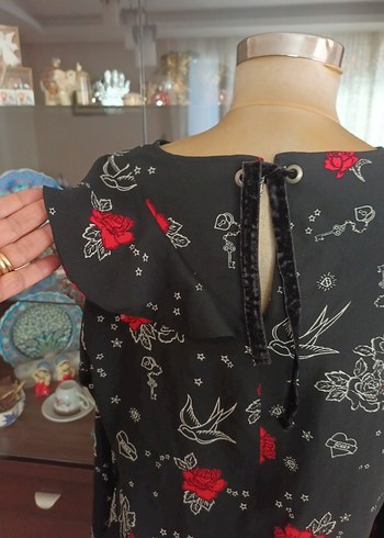 Uzun Kollu Siyah Desenli Bohem Bluz - Görsel 11