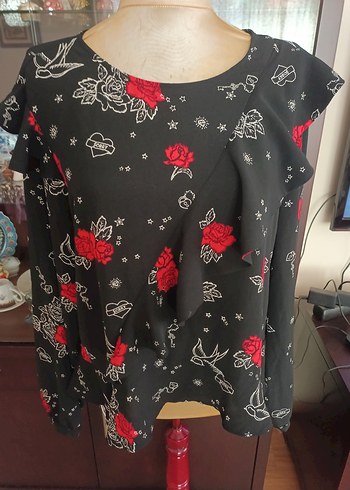 Uzun Kollu Siyah Desenli Bohem Bluz - Görsel 2