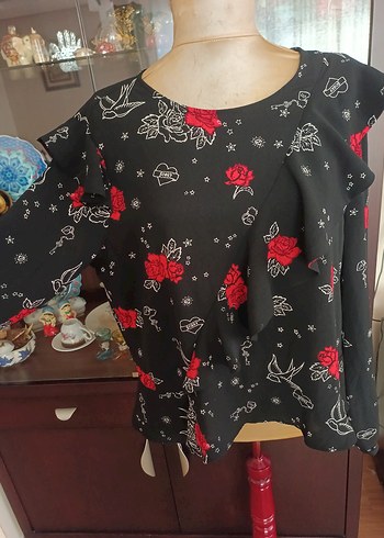 Uzun Kollu Siyah Desenli Bohem Bluz - Görsel 9