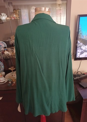 Düğmeli, Yeşil, Uzun Kollu Kadın Gömlek - Görsel 3