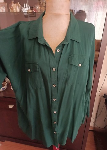 Düğmeli, Yeşil, Uzun Kollu Kadın Gömlek - Görsel 2