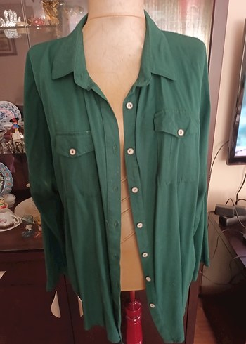 Düğmeli, Yeşil, Uzun Kollu Kadın Gömlek - Görsel 4