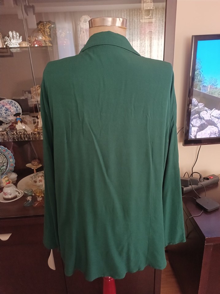 Düğmeli, Yeşil, Uzun Kollu Kadın Gömlek - Görsel 3