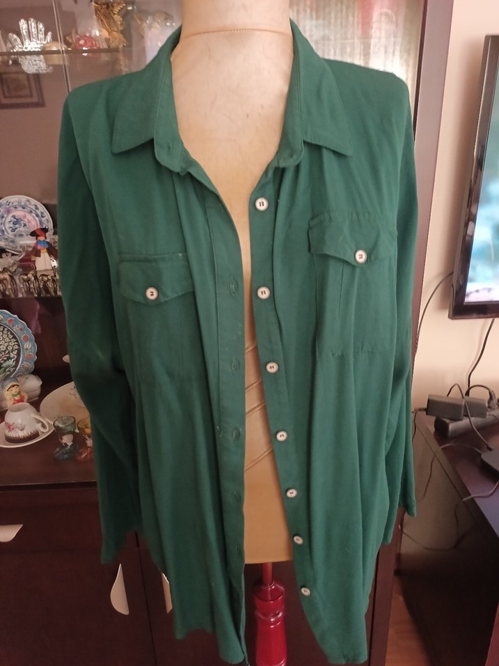 Düğmeli, Yeşil, Uzun Kollu Kadın Gömlek - Görsel 4