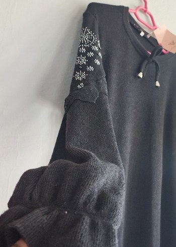 Siyah Uzun Kollu Örgü Kadın Kazak - Görsel 2