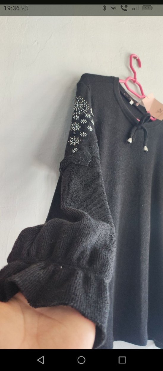 Siyah Uzun Kollu Örgü Kadın Kazak - Görsel 2