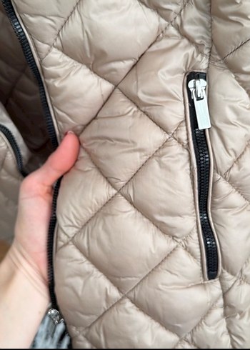 Bej Kapitone Kadın Mont Fermuarlı - Görsel 4