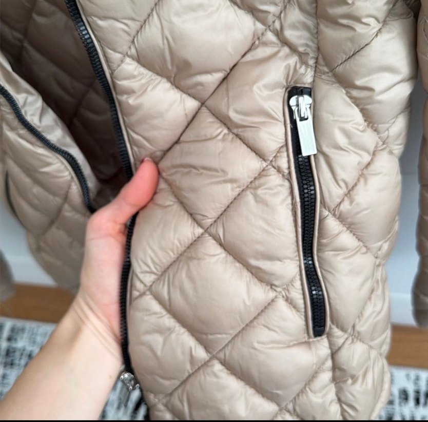 Bej Kapitone Kadın Mont Fermuarlı - Görsel 4