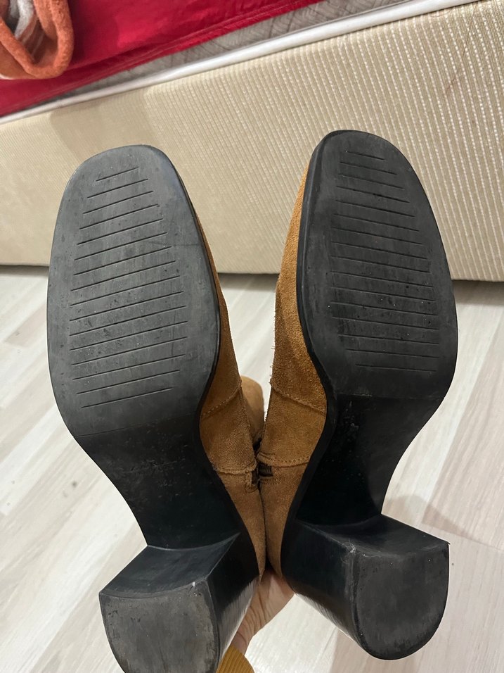 Kahverengi Süet Kadın Topuklu Bot - Görsel 5