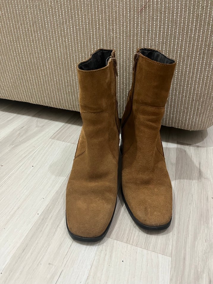 Kahverengi Süet Kadın Topuklu Bot - Görsel 2