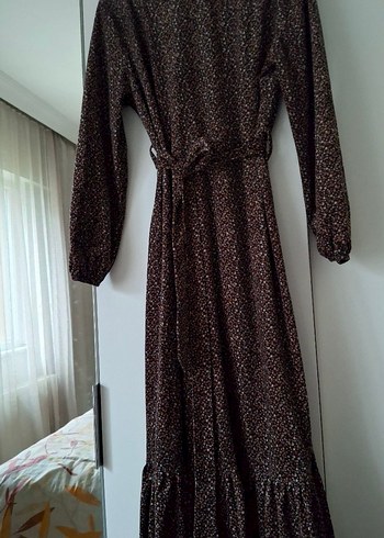 Kahverengi Uzun Rahat Kesim elbise kışlık - Görsel 5