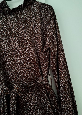 Kahverengi Uzun Rahat Kesim elbise kışlık - Görsel 7