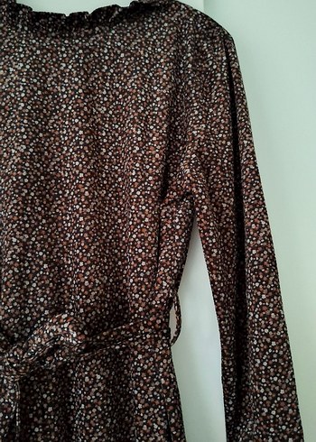 Kahverengi Uzun Rahat Kesim elbise kışlık - Görsel 4