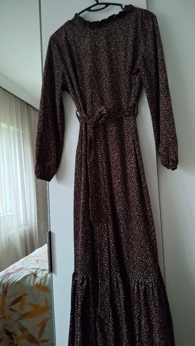 Kahverengi Uzun Rahat Kesim elbise kışlık - Görsel 5