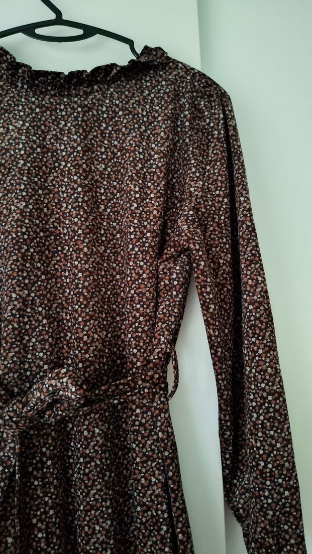 Kahverengi Uzun Rahat Kesim elbise kışlık - Görsel 4