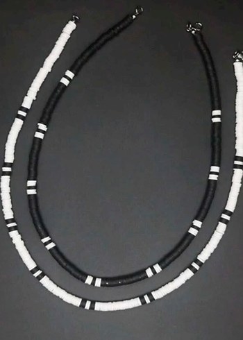 Beyaz Siyah Çizgili Boncuklu Midi Kolye - Görsel 3