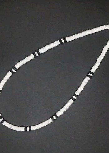 Beyaz Siyah Çizgili Boncuklu Midi Kolye - Görsel 2